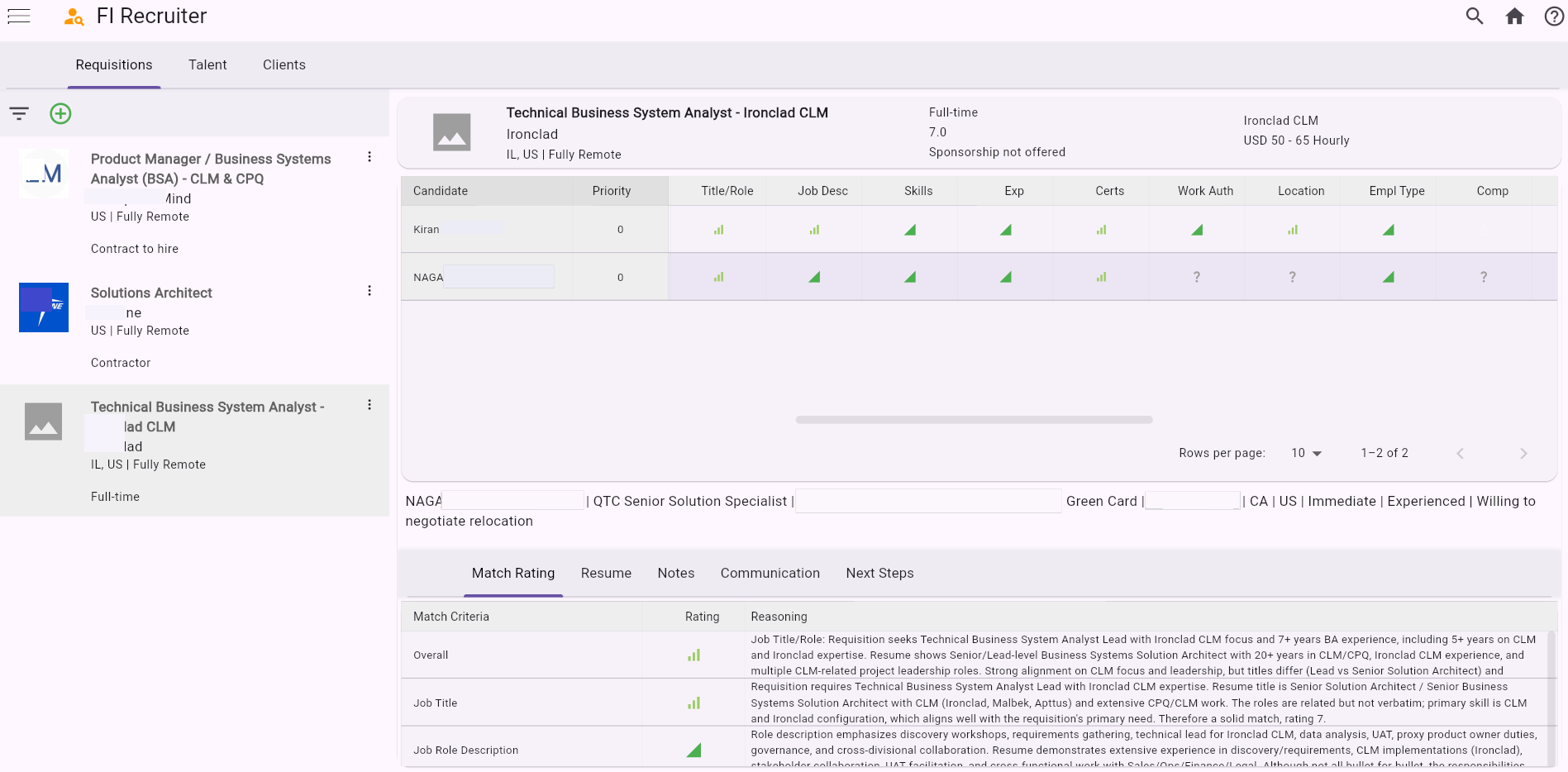 Rate & Compare Candidates for a Req